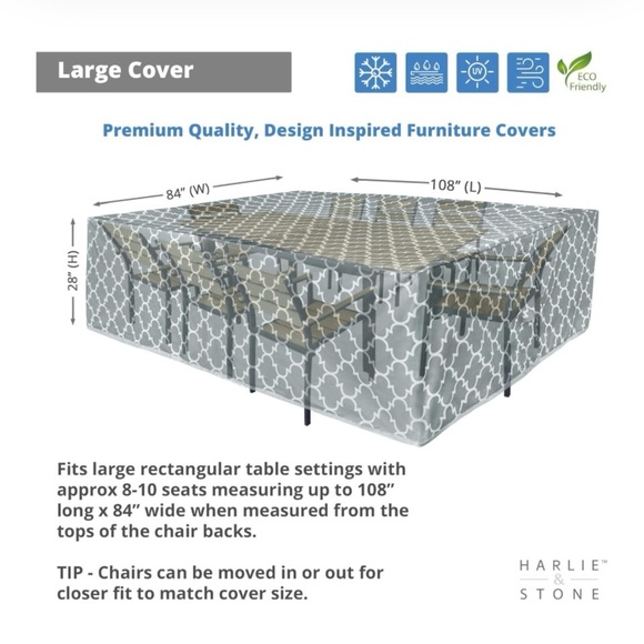 Harlie & Stone Rectangle Patio Table Cover, Heavy Duty Outdoor Table Covers. - Picture 2 of 5